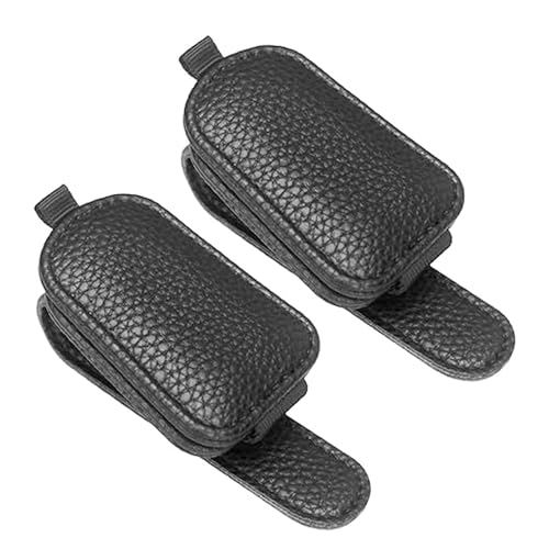 2PCS Sunglasses Holder for Car, Magnetic Leather Sunglasses Holder, Visor Sunglasses Ticket Card Storage Clip, Universal Car Interior Accessories for SUV Sedan Truck (Black) - color: Black