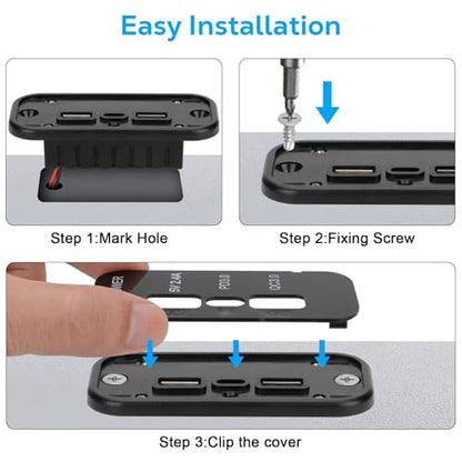 Linkstyle 3 Ports 12V USB Outlet, 18W PD3.0 Port, 18W QC3.0 & 2.4A USB A Charger Fast Charging Socket Panel for 12V/24V Car Marine RV - color: 1PCS