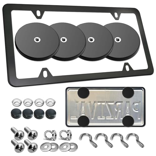 Magnetic License Plate Holder Bracket, Only for Metal Car Bumper - color: Black-Slim edge