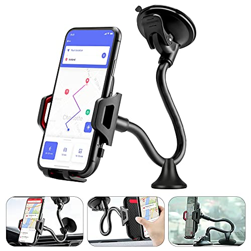 360° Car Windshield Mount Cradle Holder Stand for iPhone Mobile Cell Phone GPS Flexible Gooseneck Long Arm, Strong Suction Stabilizer