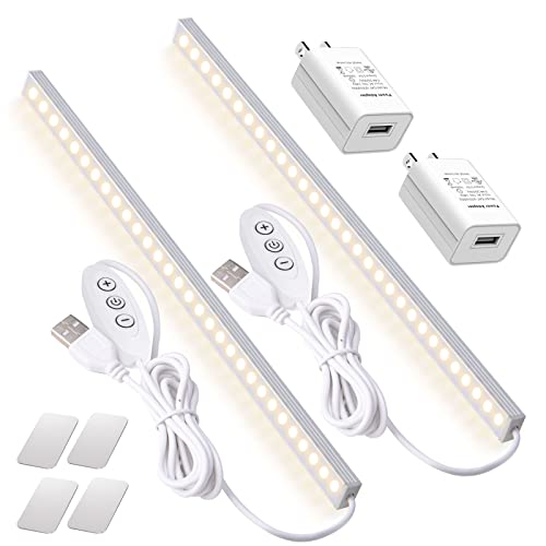 DWEPTU 2Pack LED Under Cabinet Lighting Dimmable Under Cabinet Lights with USB Powered for Closet Light Bar Under Counter Lighting Work Tables Student Dormitory (Include AC Plug) - color: Cool White, size: 2*12 Inch