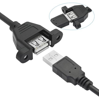 USB 2.0 Panel Mount Extension Cable 3FT, with Ears Emale Socket and Screws - style: 3FT - 2Pcs