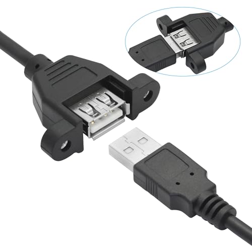 USB 2.0 Panel Mount Extension Cable 1FT, with Ears Emale Socket and Screws - style: 1FT - 2Pcs