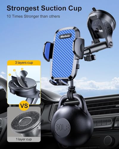 Rorhxia Blue 3-in-1 Phone Mount for Car [2025 Most Stable and Flexible Suction Cup] Vent Dashboard Windshield Cell Phone Holder Car Fit for iPhone, Samsung, All Phone - color: Blue