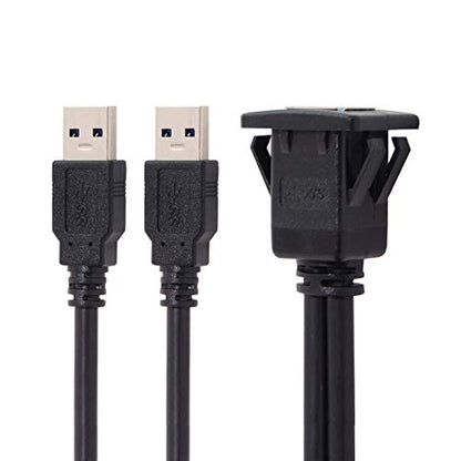 xiwai 1m Waterproof Dual USB 3.0 Extension Latch Mount Car AUX Cable for Dashboard Panel - style: Dual Port Latch Type