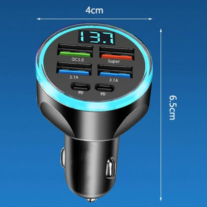 MESA'S LIVE 6-Port Car Charger USB C, 100W Max PD 65W QC3.0 Fast Charging, LED Voltage Display, 12/24V for Car/Truck/RV, Compatible with iPhone 16/Samsung/Tablet/Laptop