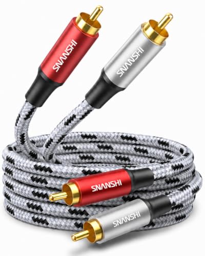 SNANSHI RCA Cables 15ft, Nylon Braided 2RCA to 2RCA Audio Cable Male to Male, Dual Shielded Hi-Fi Stereo Cord with Gold-Plated Connectors for Home Theater, Subwoofer, Amplifier, Receiver, Speaker - size: 15ft