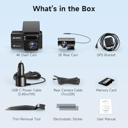 4K Dash Cam Front and Rear with Wi-Fi GPS Free 128GB Card, Dash Camera for Cars with HDR&WDR Night Vision, Car Camera with 3" Touch Screen, 170° Wide Angle, Loop Recording, 24H Parking Mode - style: dash cam with 128GB card