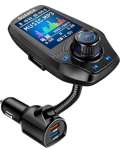 Bluetooth FM Transmitter for Car, 1.8" Display, AUX in/Out, 18W Fast Charge - color: 18W/5V-Black