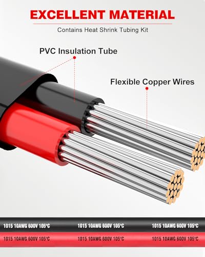 NAOEVO 10 Gauge Wire 2 Conductor, 10 Gauge Automotive Wire 12V Cable, 30FT - size: 30ft, style: 2C-10AWG