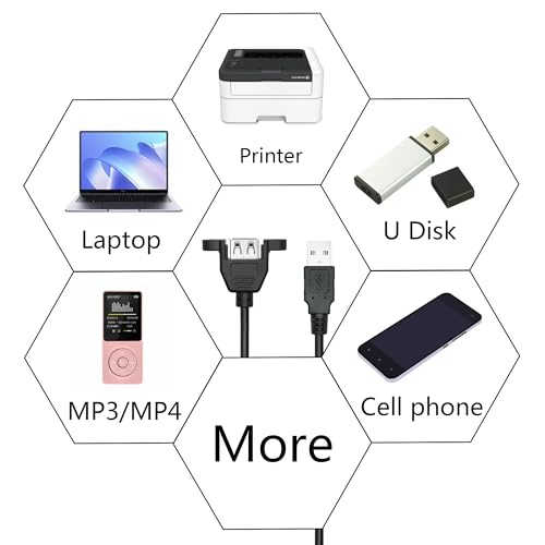 USB 2.0 Panel Mount Extension Cable 3FT, with Ears Emale Socket and Screws - style: 3FT - 2Pcs