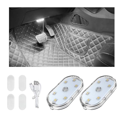 KVAEY 4 PCS Car LED Lights Interior Wireless, 7 Colors Magnetic Auto Ambient Light with 6 Bright LED Lamp Beads, Portable USB Rechargeable Vehicle Interior Led Night Light (White, Sticky, 2pcs) - color: White, Sticky, size: 2pcs