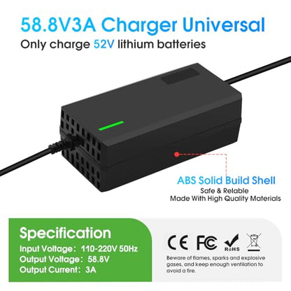 58.8V 3A Charger with 6-in-1 Plug for 52V Lithium Battery Such as Car Truck Lawn Mower Boat Marine Batteries (58.8V3A-(6-in-1 Plug))