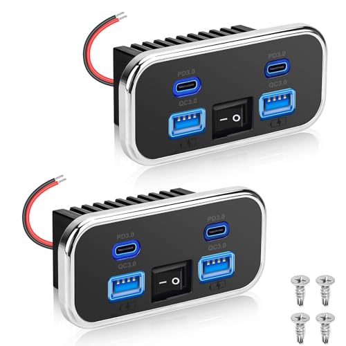 Linkstyle 2PCS RV USB Outlet, 76W Dual 18W USB-A & Dual 20W PD3.0 Ports, Power Outlet Panel with Switch for 12V/24V Car Truck Marine - color: 2PCS