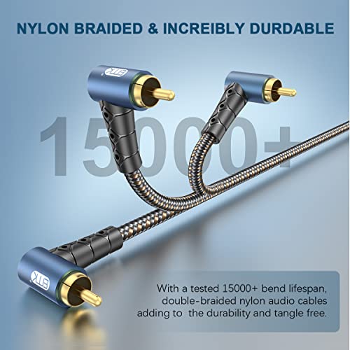 EMK RCA Subwoofer Cable 90 Degree RCA to RCA Audio Cable 24K Gold-Plated Nylon Braided Double Shielded Digital Analogue Supports Amplifiers,Home Theater,Hi-Fi Systems,Subwoofer(50ft/15m) - size: 50ft/15m, style: 90 Design RCA to RCA