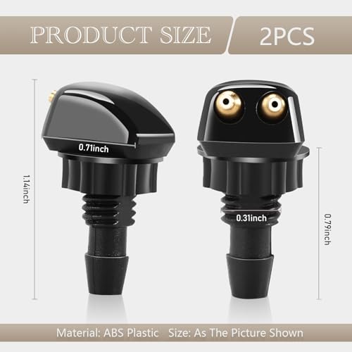 2 PCS Car Double Hole Straight Column Front Windshield Water Spray Nozzle, 1.14" x 0.71" Adjustable Powerful Jet Wiper Cleaning Nozzle, 0.31" Connector with Plastic Nut, for Cars (Black)