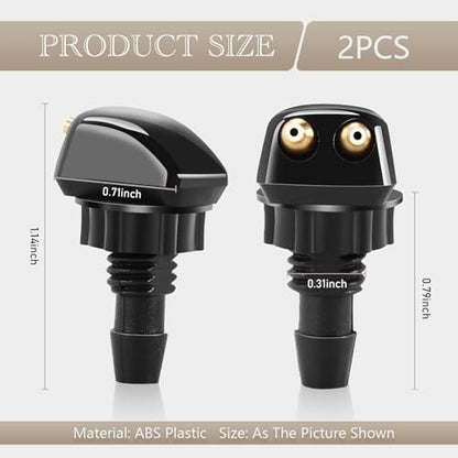 2 PCS Car Double Hole Straight Column Front Windshield Water Spray Nozzle, 1.14" x 0.71" Adjustable Powerful Jet Wiper Cleaning Nozzle, 0.31" Connector with Plastic Nut, for Cars (Black)
