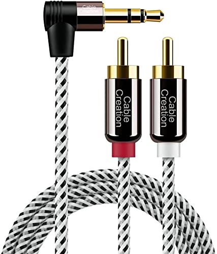 CableCreation 3.5mm to RCA Cable 10FT, Angle 3.5mm to 2RCA Audio Y Splitter - color: Black&White, size: 10FT