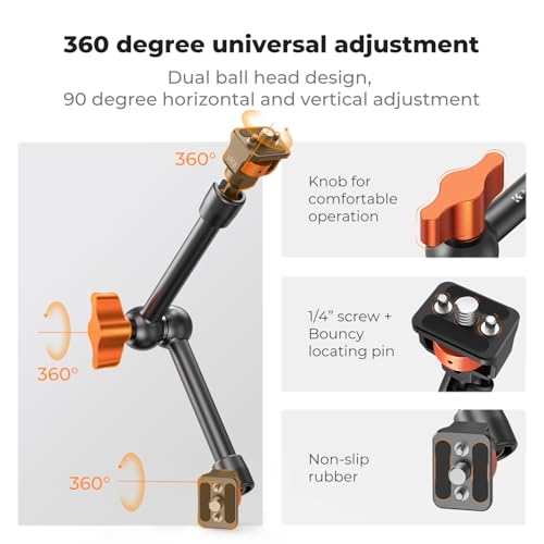 K&F CONCEPT 11" Magic Arm with ARRI 1/4" Screw 360° Ball Heads - size: 11 Inch (Arm Only)