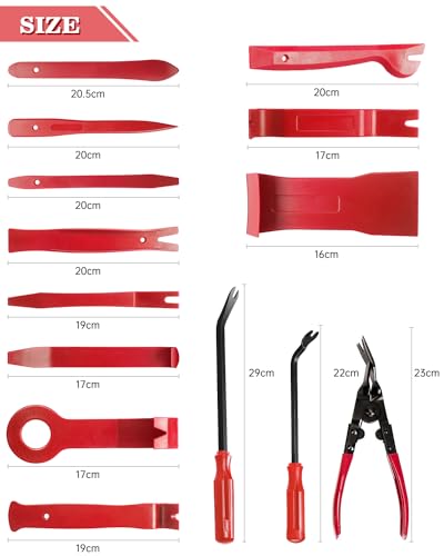 Poraxy 19Pcs Trim Removal Tool,Car Panel Door Audio Trim Removal Tool Kit, Auto Clip Pliers Fastener Remover Pry Tool Set with Storage Bag - color: Red