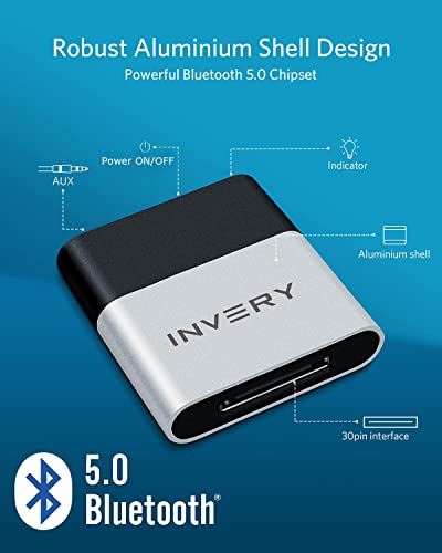 INVERY 30 Pin Bluetooth Adapter Receiver for Bose iPod iPhone Sounddock