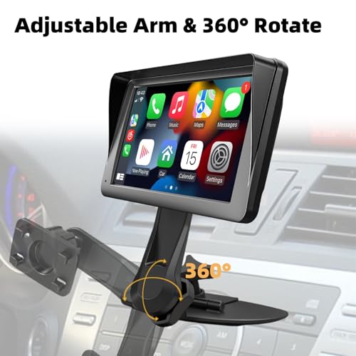 Extended Arm CD Slot Mount for CarPlay Screen Adjustable 360° Rotating Universal Head Compatible with in-Car Monitors CD Slot CarPlay Mount for 7" 9" 10.26" Portable Car Stereo Cd Bracket