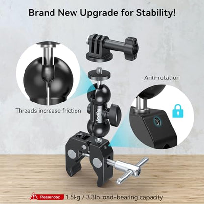 SmallRig Cool Ballhead Arm Super Camera Clamp Mount Double Ball Adapter, Fence Desk Table Mount for Ronin-M for Insta360, for Gopro - 1138 - style: Clamp