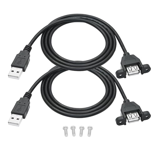 USB 2.0 Panel Mount Extension Cable 3FT, with Ears Emale Socket and Screws - style: 3FT - 2Pcs