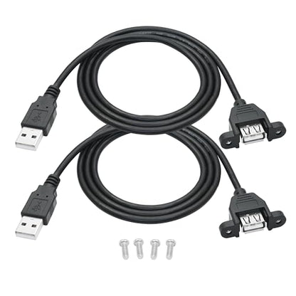 USB 2.0 Panel Mount Extension Cable 3FT, with Ears Emale Socket and Screws - style: 3FT - 2Pcs