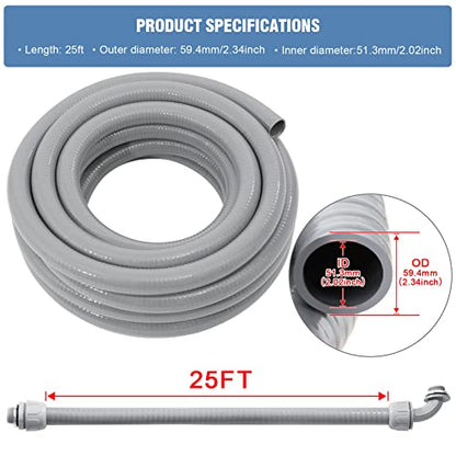 DWALE Liquid-Tight Conduit and Connector Kit,Flexible Non Metallic Liquid Tight Electrical Conduit,2inch 25ft Electrical Conduit Kit,with 4 Straight and 3 Angle Fittings Included,2 in. Dia - size: 25FT-2inch