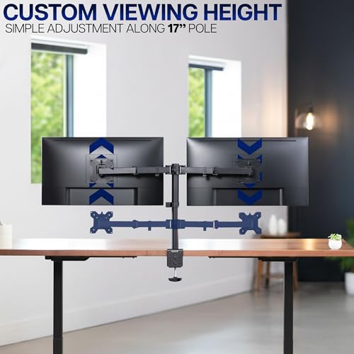VIVO Dual Monitor Desk Mount, Holds 2 Computer Screens up to 30 inches and 22lbs Each, Heavy Duty Fully Adjustable Steel Stand with C-Clamp and Grommet, Black, STAND-V002 - color: Black, size: 13" - 30"