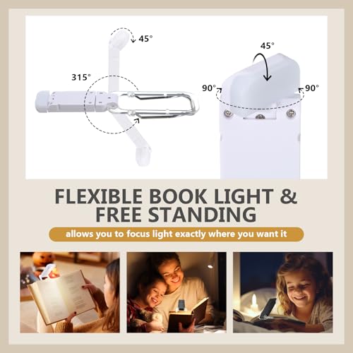 Retisee 12 Pack USB Rechargeable Book Light for Reading in Bed Foldable Clip on LED Booklight 3 Amber Colors &2 Brightness Dimmable Long Lasting Portable Bookmark Lamp for Book Lovers