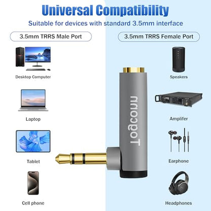 Right Angle 3.5mm 1/8" Audio Adapter 2-Pack, 90 Degree 3.5mm 1/8 Inch TRS Male to Female Stereo Jack Plug AUX Gold-Plated Connector Compatible with Headset, Tablets, MP3 Players, Speakers - color: 3.5mm TRS Male to Female, size: 2 Pack