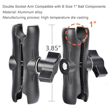 VAUBORTTI Aluminum Ball Mount for Garmin Striker 4,Double AMPS Round Plates,1" Ball Fit for RAM Kit,Drill Base for Fish Finder,GPS Chartplotter Holder, T-Bolt Track Mount for Kayak Boat Marine