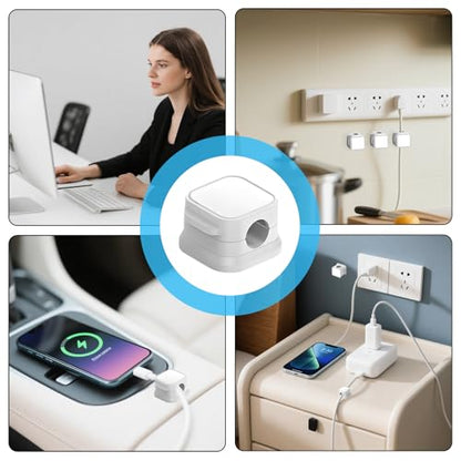 24 Pcs Cord Organizer Holder,Magnetic Cord Organizer,Easy Adhesive Phone Charging Cable Keeper,for Home Office Desk Phone Car Wall Desktop Nightstand(White)