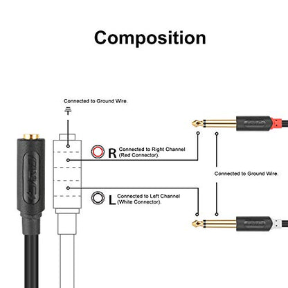 J&D 3.5mm to Dual 1/4 TS Stereo Breakout Cable, Gold Plated Audiowave Series 3.5mm 1/8 inch TRS Female to 2X 6.35mm 1/4 inch TS Male Mono Audio Cable Splitter for Spekers, Amplifiers, Mixs, 15 Feet - size: 15 Feet
