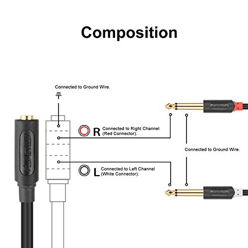 J&D 3.5mm to Dual 1/4 TS Stereo Breakout Cable, Gold Plated Audiowave Series 3.5mm 1/8 inch TRS Female to 2X 6.35mm 1/4 inch TS Male Mono Audio Cable Splitter for Spekers, Amplifiers, Mixs, 6 Feet - size: 6 Feet