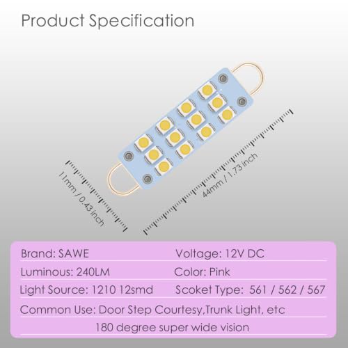 561 Led Bulb Pink 44mm Rigid Loop for Map Trunk Light 562 564 567 4pcs - color: Pink/Purple, size: Pack of 4