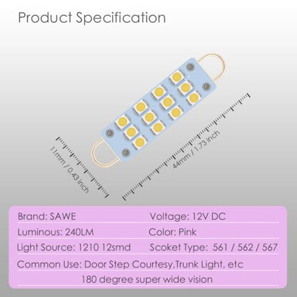 561 Led Bulb Pink 44mm Rigid Loop for Map Trunk Light 562 564 567 8pcs - color: Pink/Purple, size: Pack of 8