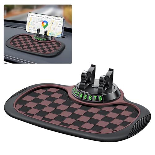 Wuyaoyao Multifunction Car Anti-Slip Mat Auto Phone Holder, PVC Car Dashboard Non-Slip Pad Phone Mount with Temporary Parking Number, Automotive Sticky Dash Pad for Phones, Keys, Gadgets (Black+Brown) - color: Black+Brown