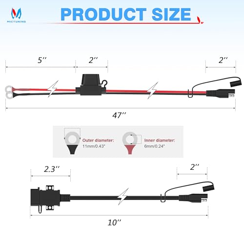 MICTUNING SAE to USB Cable Adapter Waterproof USB Charger Quick 2.1A Port