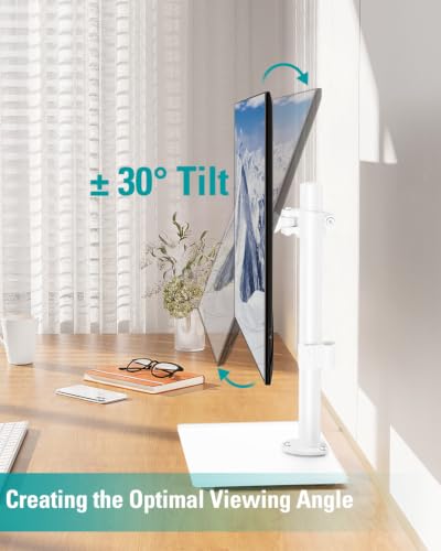 MOUNT PRO Single Monitor Stand Fits Max 32 inch Screen, Free-Standing Computer Desk Stand, Display Mount with Height Adjustable, Swivel, Tilt, Rotation, VESA Monitor Stand 100x100, White - color: White