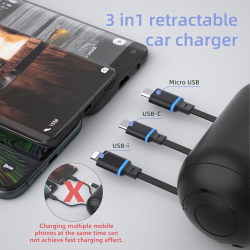 OHLPRO Multi Car Retractable Backseat 3 in 1 Car Charging Station Box Compatible with All Phones | iPhone | Samsung | Uber Taxi Lyft Turo Ride Share Customer Charging Dock Attach to Headrest - size: 2 Pack | 3-IN-1 Charging Station
