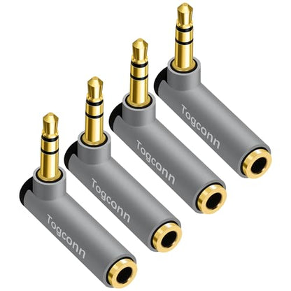 Right Angle 3.5mm 1/8" Audio Adapter 4-Pack, 90 Degree 3.5mm 1/8 Inch TRS Male to Female Stereo Jack Plug AUX Gold-Plated Connector Compatible with Headset, Tablets, MP3 Players, Speakers - color: 3.5mm TRS Male to Female, size: 4 Pack