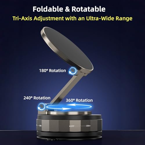Car Phone Holder for Magsafe [98LBS Suction & 2400gf Magnetic] 360° Rotatable Adjustable Car Phone Mount with Vacuum Suction Cup, Car Phone Holders for Your Car for iPhone Series & Android - color: D. T30-Black Base