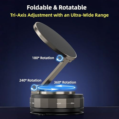 Car Phone Holder for Magsafe [98LBS Suction & 2400gf Magnetic] 360° Rotatable Adjustable Car Phone Mount with Vacuum Suction Cup, Car Phone Holders for Your Car for iPhone Series & Android - color: D. T30-Black Base