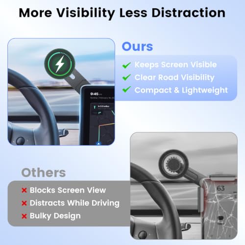 Magnetic Laptop Phone Mount with 15W Fast Wireless Charger, Compatible for iPhone 12-17 Series & All Phones, Adjustable Laptop Phone Holder for Tesla Model 3/Y/S/X Desktop Screen Stand - color: Black