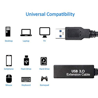 33FT USB 3.0 Active Extension Cable,USB Extension Cord A-Male to A-Female,Compatible with Oculus Quest 3 VR,Headset,Hard Drive,Printer,Webcam,Scanner,PS4 More - size: 33FT
