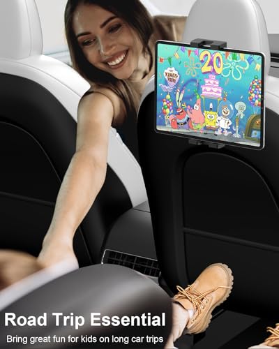 for Tesla Model Y Model 3 Headrest Tablet Holder - 2026 Tesla Tablet Mount for Back Seat, Gifts Road Trip Essentials for Kids, for 4-13" Devices, iPad Pro Air Mini, Galaxy Tabs, Fire HD, Switch