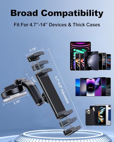 Car Phone Mount for Samsung Galaxy Z Fold 8 Ultra 8 7 6 5 4 3 2, Folding Phone/Tablet Suction Cup Holder for Dashboard Fit for iPad mini Pro Air Pixel Fold and More 4-12.9" Device Accessories - style: Dashboard